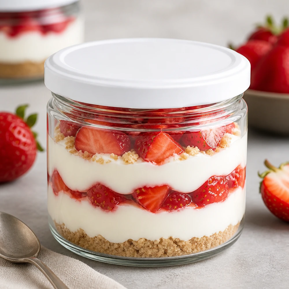 Copo redondo branco BasicSeal de 540 ml como copo de sobremesa com tiramisu de morango - copo elegante para sobremesas