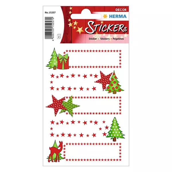 Autocolantes "Estrelas e abeto" (10 autocolantes com purpurina)