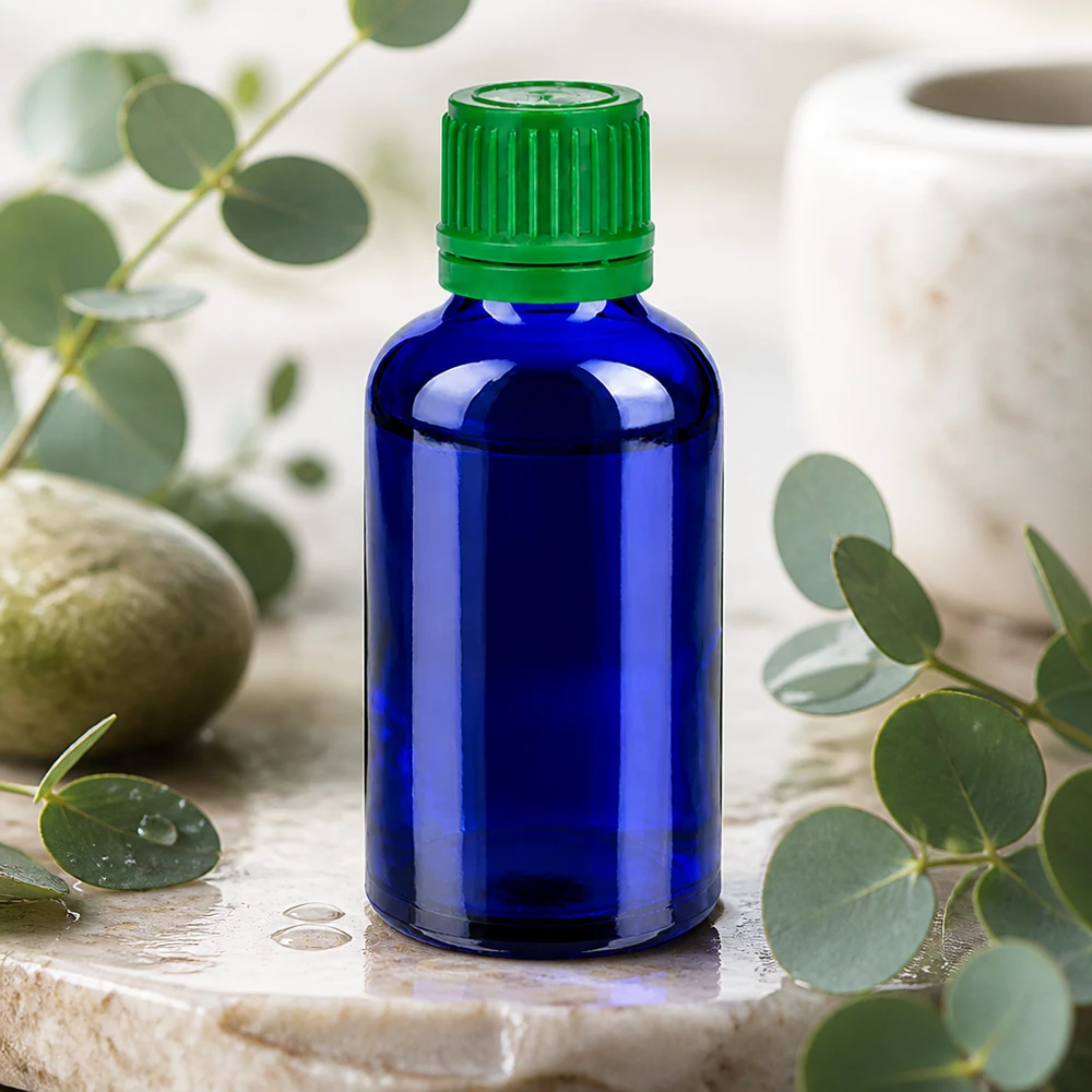 Frasco de 50 ml com tampa de rosca de 11 mm verde BlueLine UT18/50 Frasco compacto de 50 ml com abertura de 11 mm em vidro azul para armazenamento seguro de líquidos