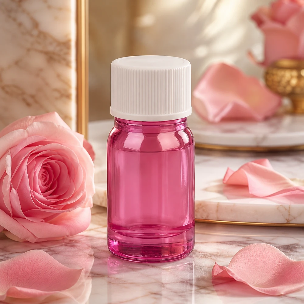 Frasco de 5 ml de cor púrpura-violeta com tampa de plástico branca para aromaterapia