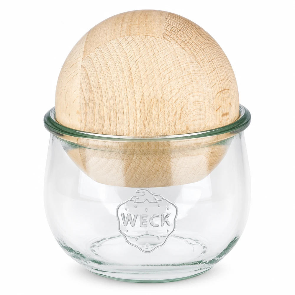 Frasco tulipa WECK RR100 de 580ml com bola de madeira de faia Frasco de tulipas WECK 580ml RR100 com bola de madeira como tampa, frasco de conserva com tampa de madeira para cozinha e armazenamento