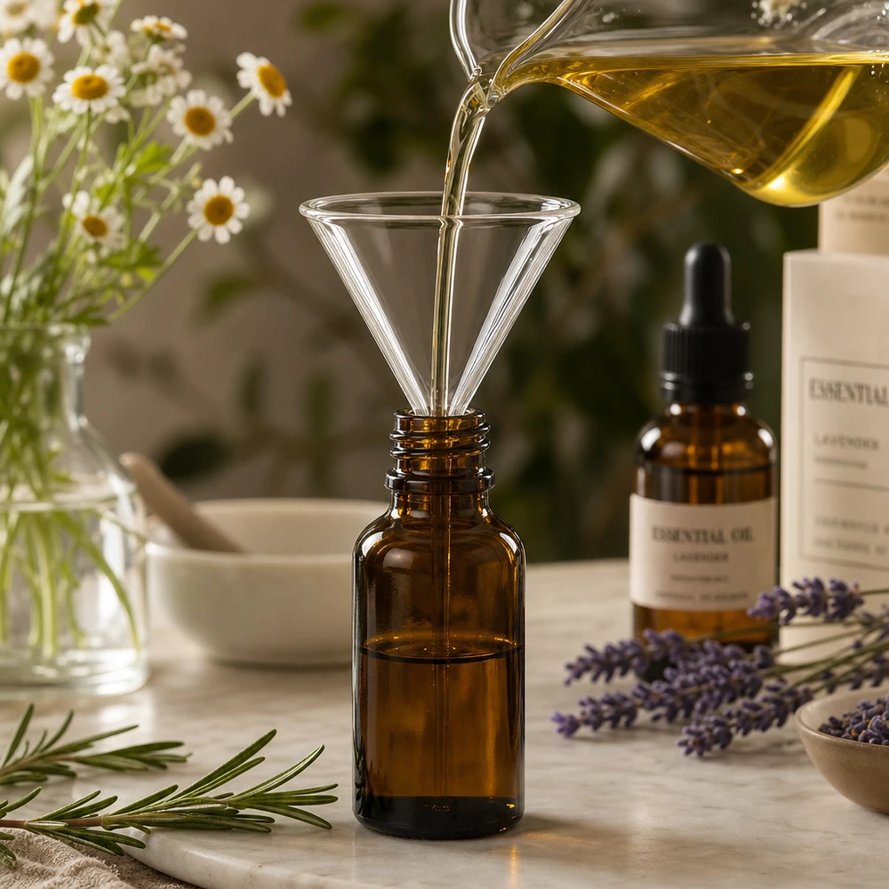 Funil de vidro de cal sodada de 45 mm para uma decantação precisa de óleos essenciais e líquidos
