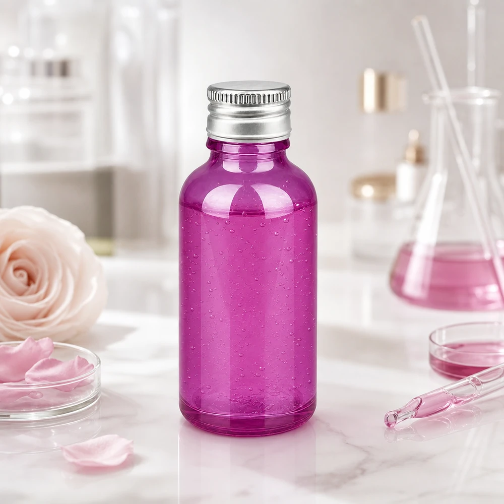 Frasco de vidro roxo de 30 ml com tampa de alumínio para aplicações laboratoriais e produção de cosméticos