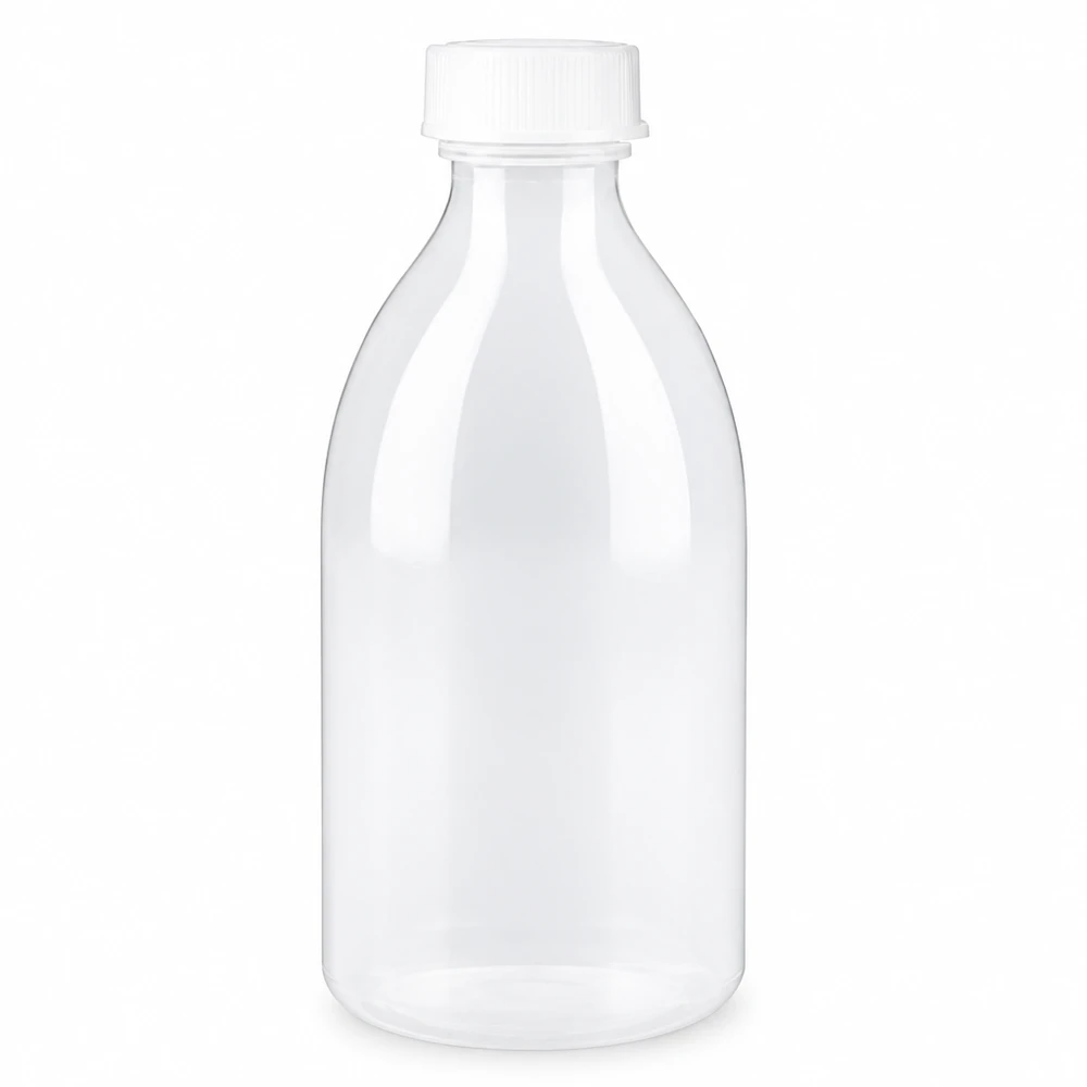 250ml Schraubflasche, Enghals Laborflasche Frasco transparente de 250 ml com tampa de rosca branca para laboratório e ciência