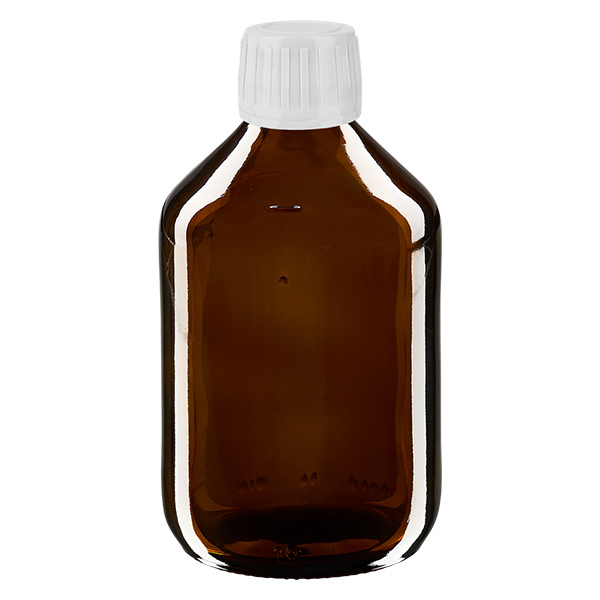 Frasco de medicamento Euro 300. castanho PP28. com tampa de rosca branca Frasco de medicamento Euro 300. castanho PP28. com tampa de rosca branca