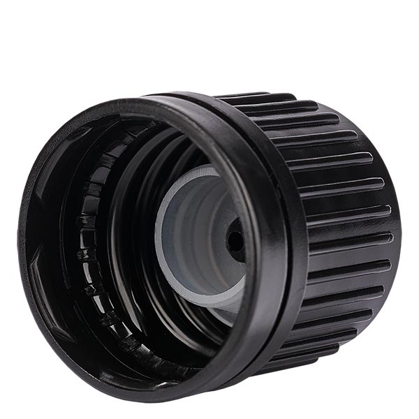 Tampa de rosca com tampa de conta-gotas preta DIN18