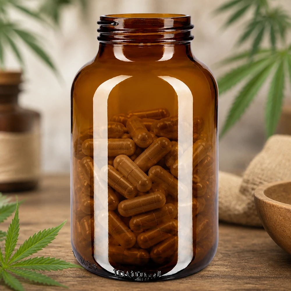 Garrafa de 1000 ml com gargalo largo em vidro âmbar Frascos de vidro de boca larga âmbar de 1000 ml, perfeitos para armazenamento de cápsulas e aplicações farmacêuticas