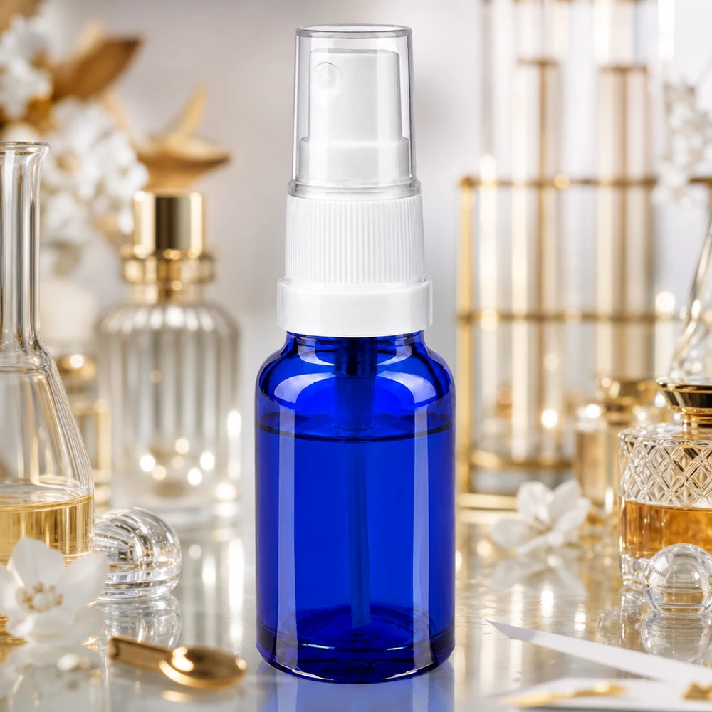 Frasco spray de 10ml branco/tampa standard transparente BlueLine UT18/10 Frasco de spray profissional de 10 ml com rosca standard para aplicações cosméticas e perfumes
