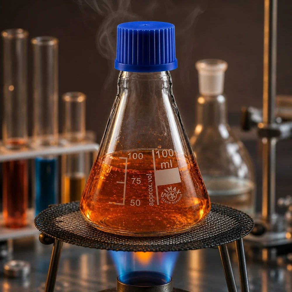 Frasco Erlenmeyer 100ml com tampa de rosca Balão Erlenmeyer de 100 ml resistente ao calor com tampa de rosca azul para processos de aquecimento