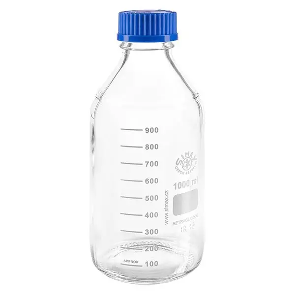Frasco roscado de laboratório 1000ml com tampa, borossilicato Frasco roscado de laboratório 1000ml com tampa, borossilicato