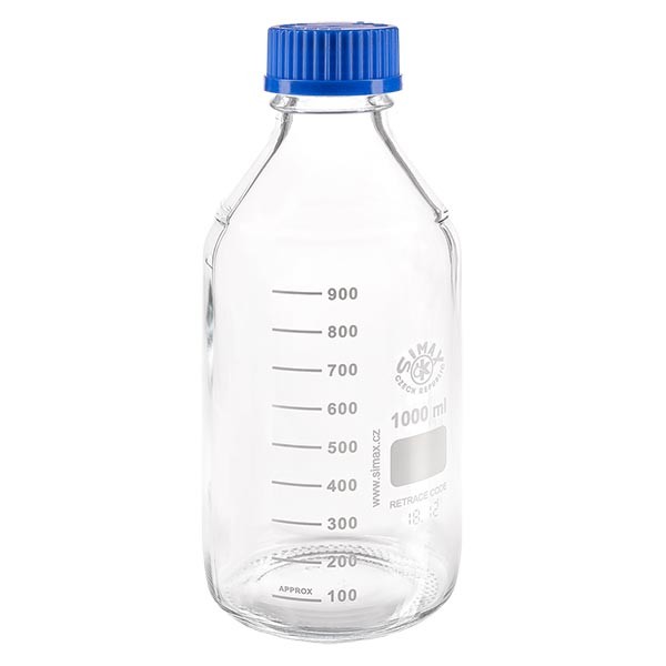 Frasco roscado de laboratório 1000ml com tampa, borossilicato Frasco roscado de laboratório 1000ml com tampa, borossilicato