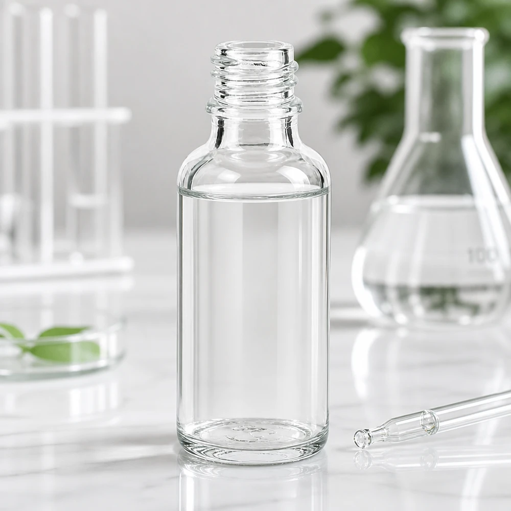 Frasco de vidro transparente 30ml DIN 18 Frasco de farmácia redondo ApoGlas de 30 ml com forma clássica para aplicações profissionais