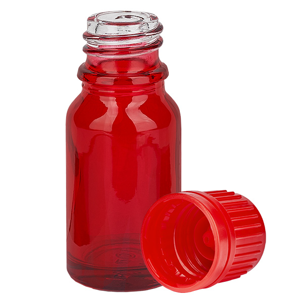 Frasco de 10 ml com 11 mm de tampa de rosca vermelha inviolável RedLine UT18/10 Frasco de 10 ml com 11 mm de tampa de rosca vermelha inviolável RedLine UT18/10