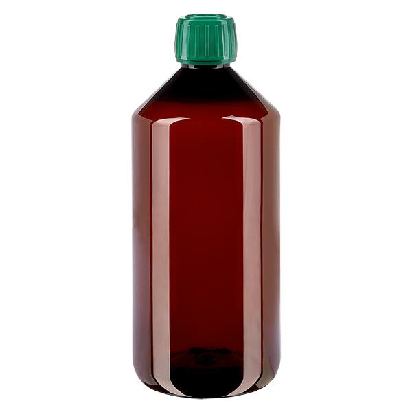 Frasco PET 1000ml com tampa verde inviolável Frasco PET 1000ml com tampa verde inviolável