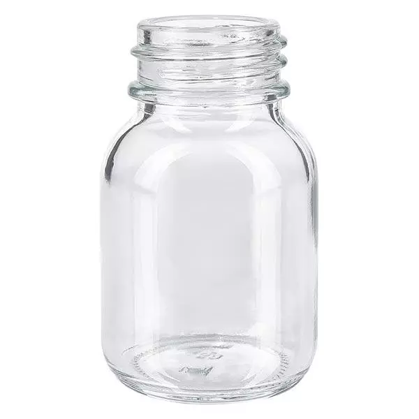 Frasco de 50ml com gargalo largo em vidro transparente