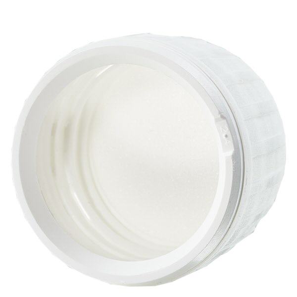Tampa de rosca branca com selo EPE com anel inviolável PP28 ApoGlas