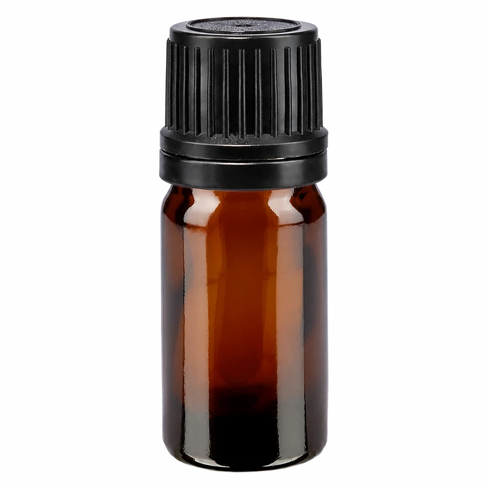Frasco de vidro castanho de 5 ml com tampa OV preta de 8 mm, qualidade farmacêutica