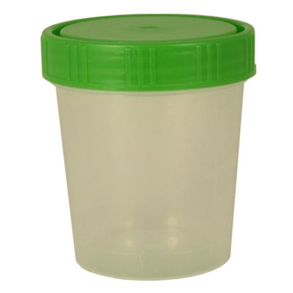 Copo para urina natural 125ml com tampa de rosca verde Copo para urina natural 125ml com tampa de rosca verde