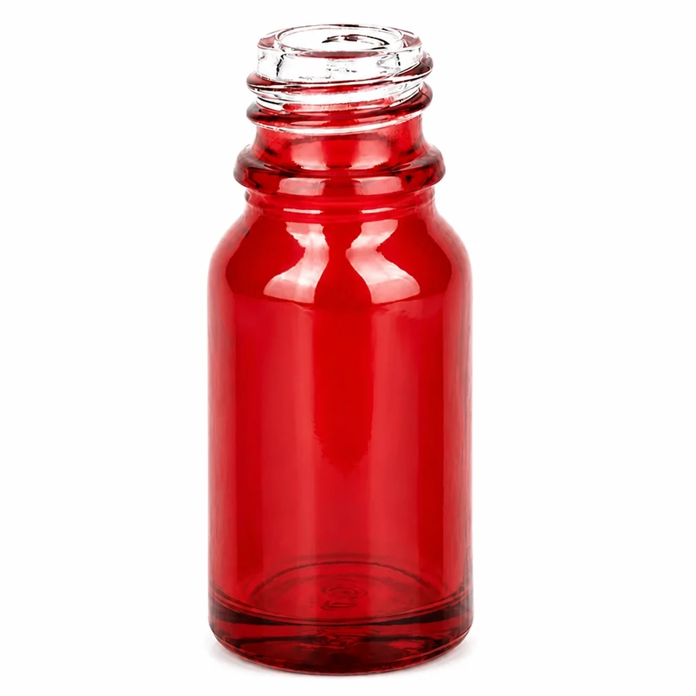 Frasco de farmácia vermelho de 10 ml em vidro com rosca UNiTWIST UT18/10 para aplicações médicas