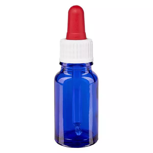 Frasco de farmácia azul 10ml pipeta branco/vermelho standard