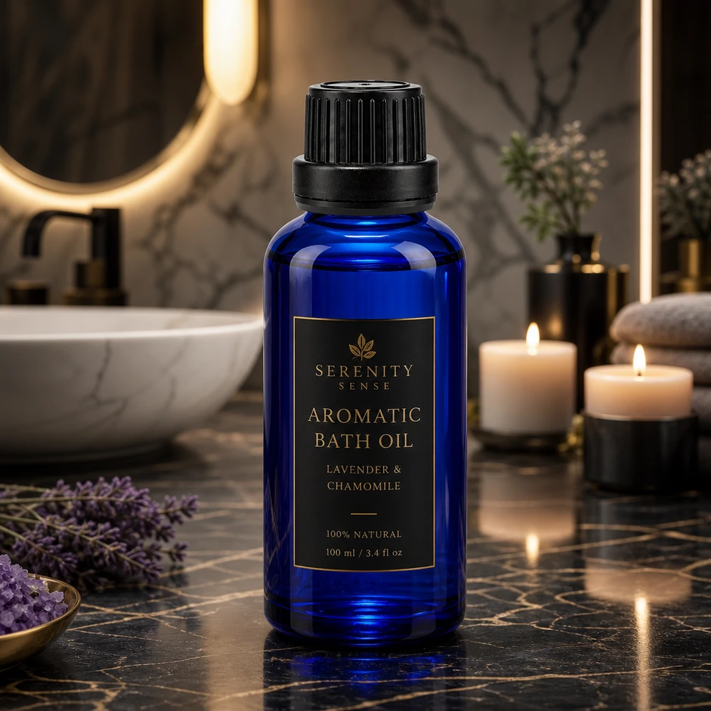 Frasco conta-gotas ApoGlas azul de 30 ml com bico de 2 mm para óleo de banho de lavanda e camomila
