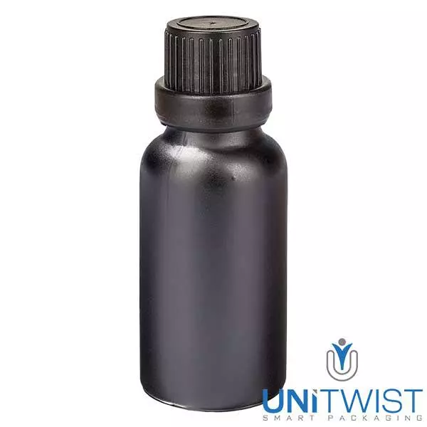 Frasco conta-gotas de 20ml com tampa inviolável de 2mm PretoL. UT18/20