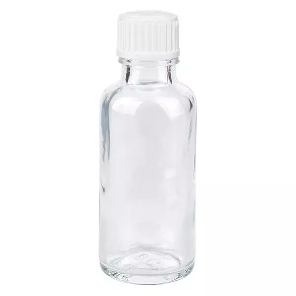 Frasco de farmácia transparente 30ml tampa de rosca branco globules standard Frasco de farmácia transparente 30ml tampa de rosca branco globules standard