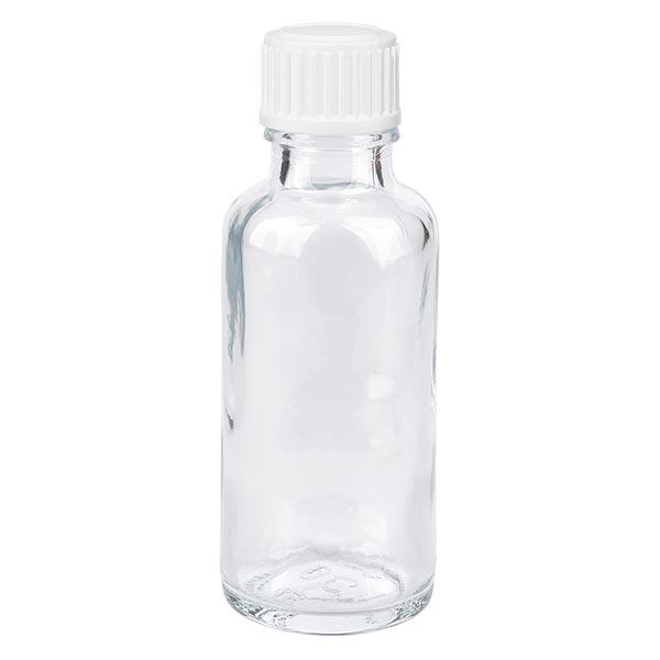 Frasco de farmácia transparente 30ml tampa de rosca branco globules standard Frasco de farmácia transparente 30ml tampa de rosca branco globules standard