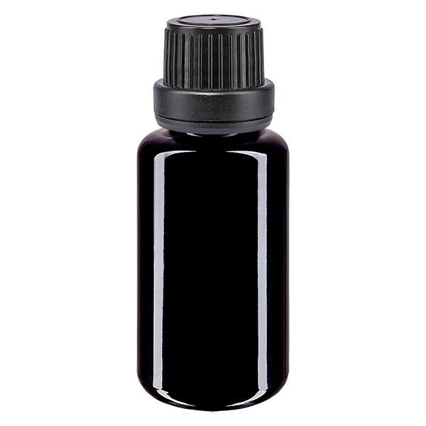 Frasco de farmácia violeta 20ml conta-gotas tampa anel 2mm preto fecho inviolável