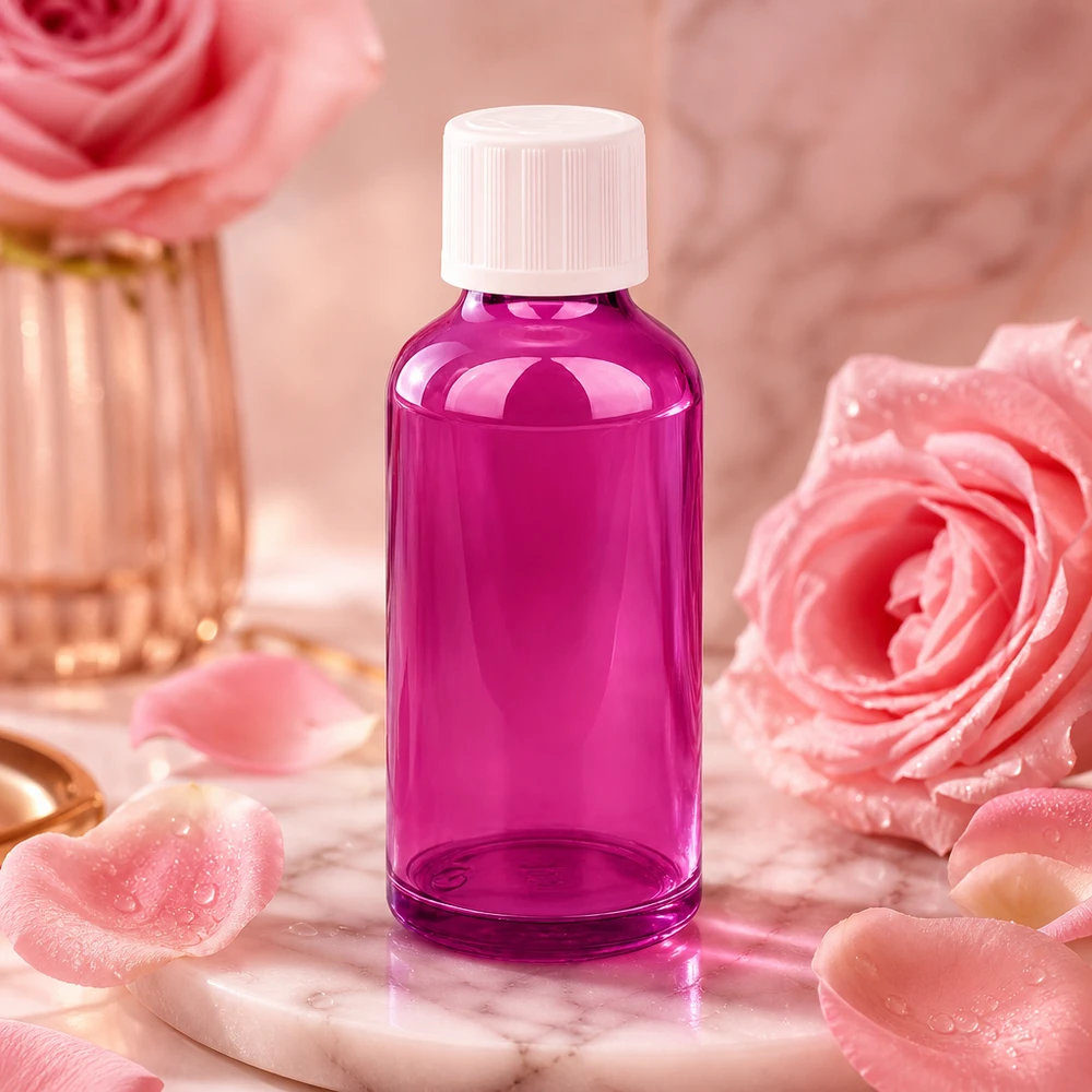 Frasco conta-gotas roxo de 50 ml com tampa STD - ideal para óleos essenciais e produtos cosméticos