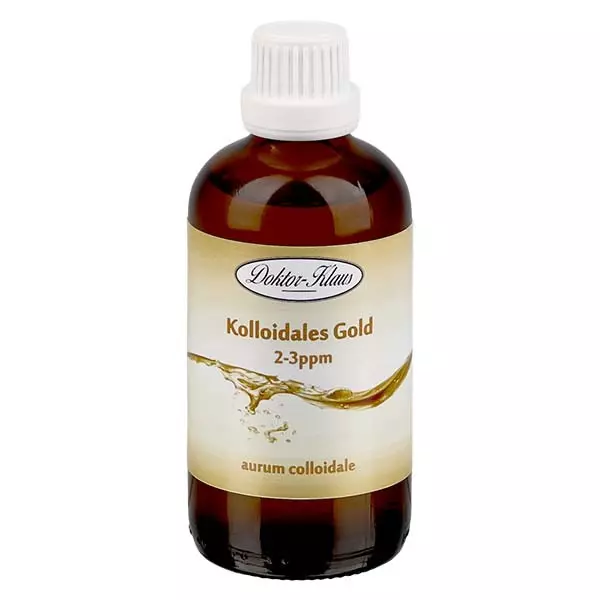 100 ml de ouro coloidal Doktor-Klaus, 2-3ppm, frasco de vidro âmbar com fecho inviolável 100 ml de ouro coloidal Doktor-Klaus, 2-3ppm, frasco de vidro âmbar com fecho inviolável