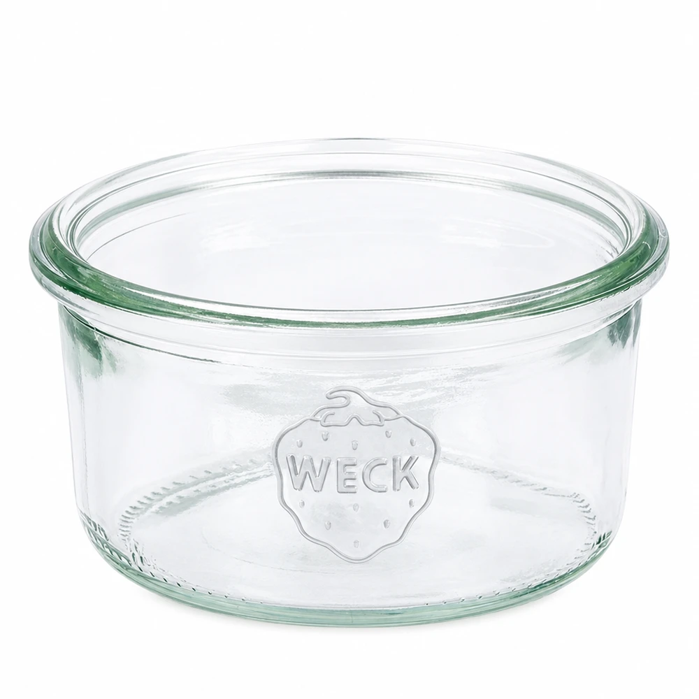 Frasco de vidro transparente WECK 165ml RR80 com logótipo em relevo para conservação e armazenamento
