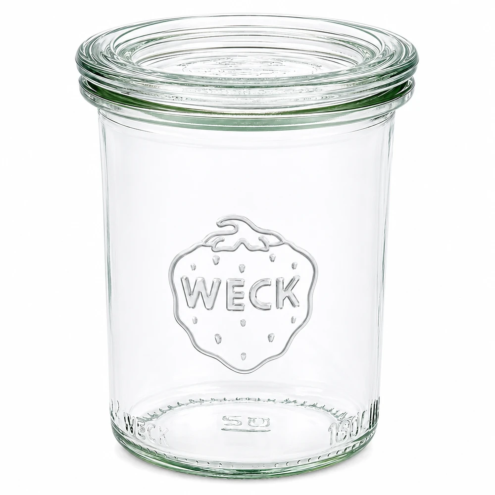 Frasco de vidro de 160 ml com tampa de vidro WECK RR60 Copos WECK RR60 de 160 ml com tampa de vidro, transparente, frasco de conserva para compotas e conservas