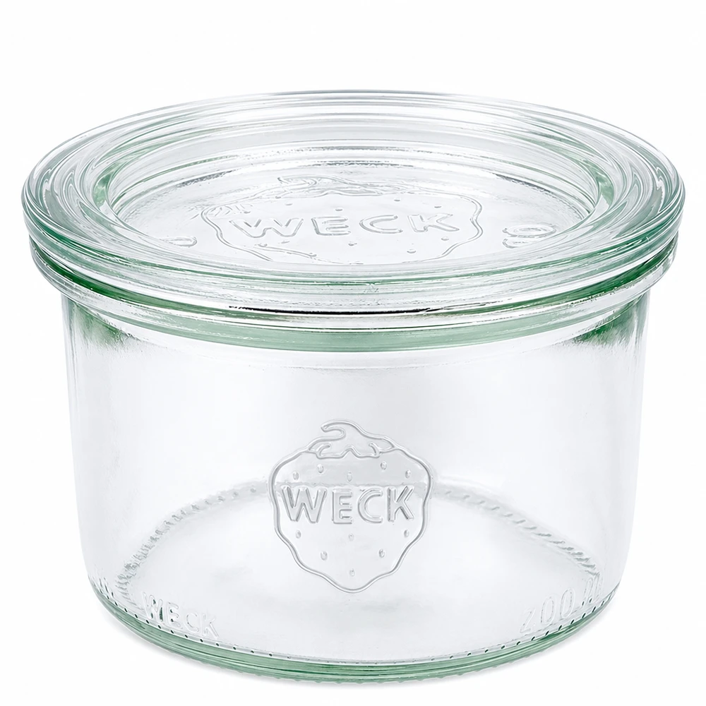 Copo de vidro de 200ml com tampa WECK RR80 Frasco de vidro WECK 200ml com tampa de vidro RR80 Frasco de vidro transparente para conservação e armazenamento
