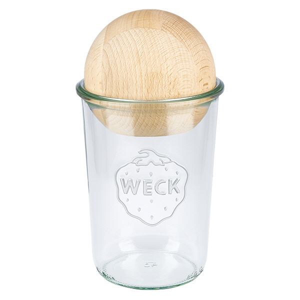 Copos de vidro de 850ml WECK RR100 com bola de madeira faia