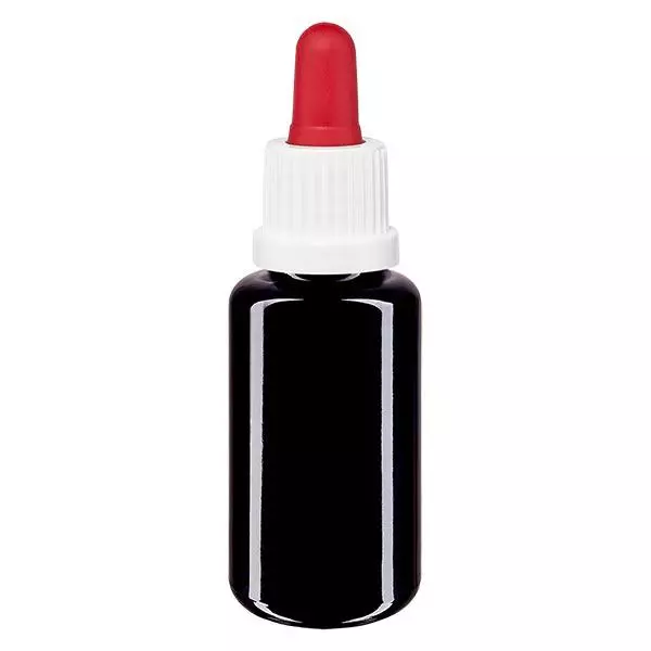 Frasco de farmácia violeta pipeta 20ml branco/vermelho com fecho inviolável Frasco de farmácia violeta pipeta 20ml branco/vermelho com fecho inviolável