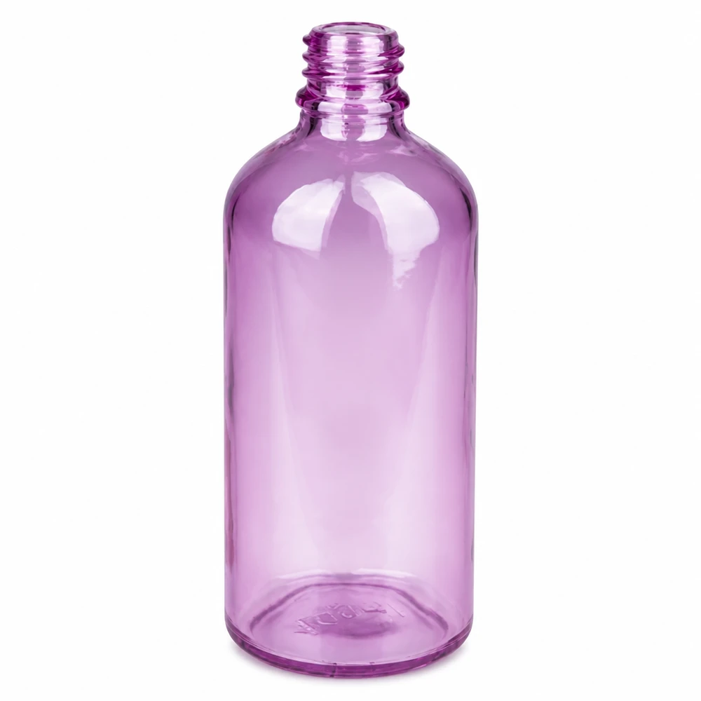 Frasco de vidro vazio de 100 ml em roxo transparente para cosméticos DIY e óleos essenciais