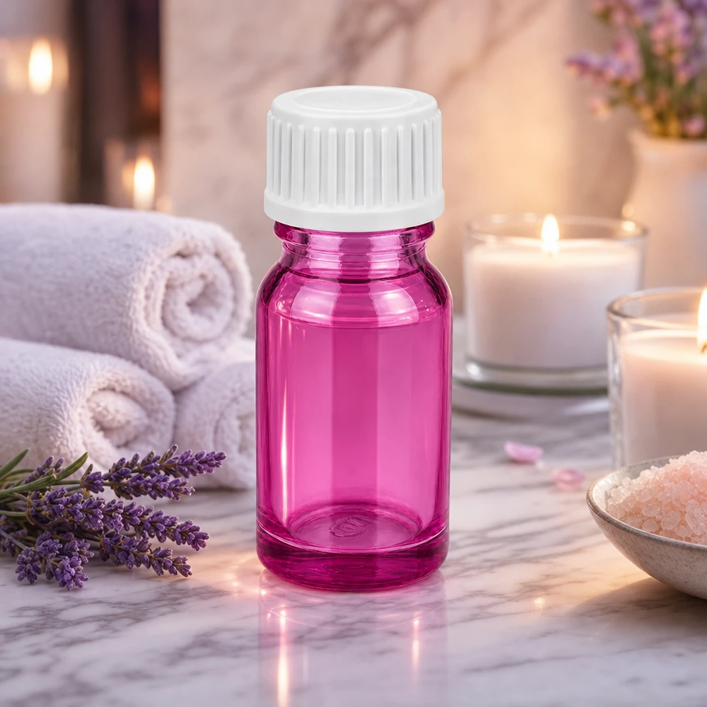 Frasco compacto de vidro violeta de 10 ml com rosca padrão para cosméticos e cuidados da pele DIY