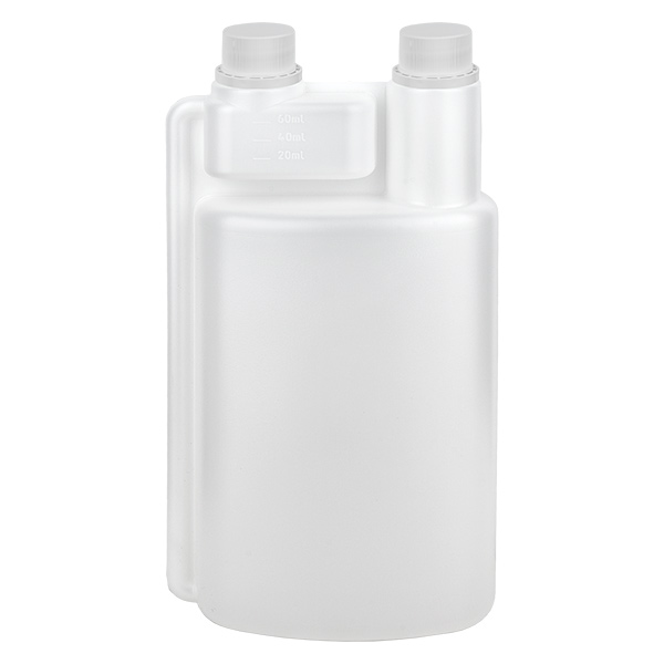 Frasco de dosagem 1000ml HDPE transparente (câmara de dosagem de 60ml) Frasco de dosagem 1000ml HDPE transparente (câmara de dosagem de 60ml)