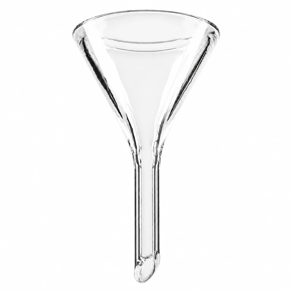 Funil de vidro de 30 mm de diâmetro em vidro de cal sodada com um ângulo de 60 graus para utilização em laboratório