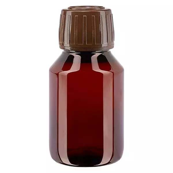 Frasco PET 50ml com tampa inviolável castanha Frasco PET 50ml com tampa inviolável castanha