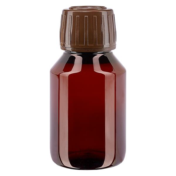Frasco PET 50ml com tampa inviolável castanha Frasco PET 50ml com tampa inviolável castanha
