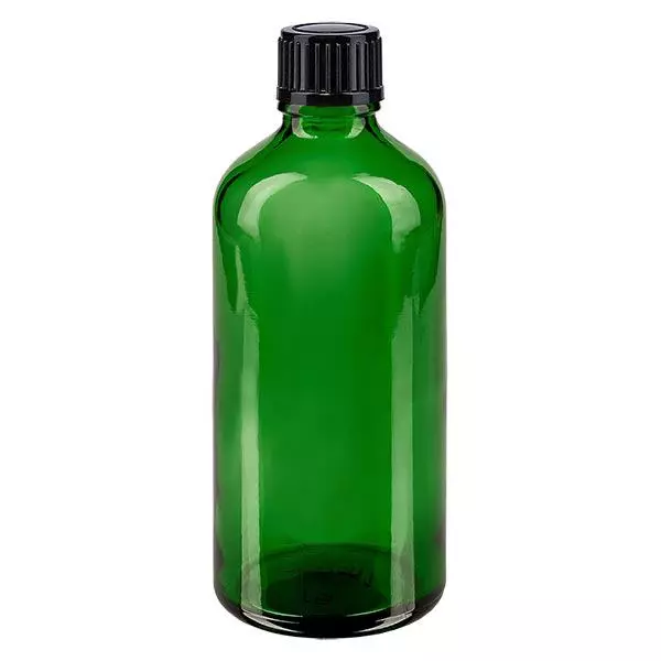 Frasco de farmácia verde 100ml conta-gotas tampa 1mm preto standard Frasco de farmácia verde 100ml conta-gotas tampa 1mm preto standard