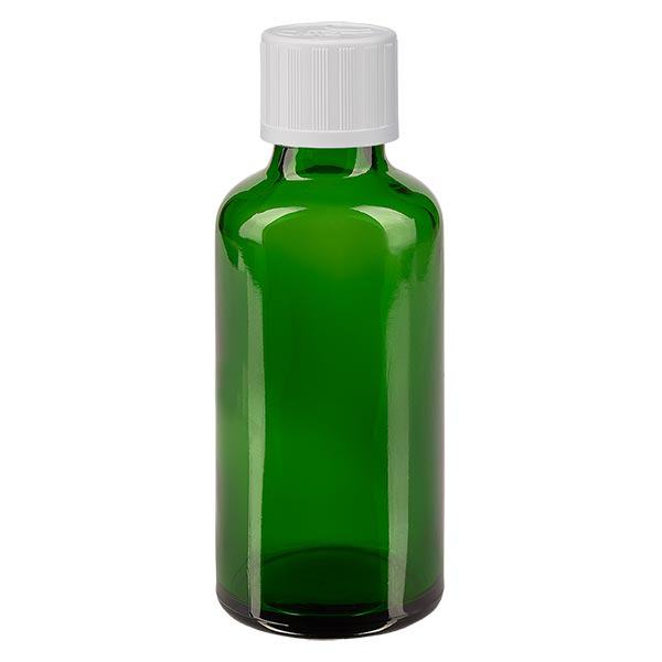 Frasco de farmácia verde 50ml com tampa de conta-gotas branca resistente a crianças Frasco de farmácia verde 50ml com tampa de conta-gotas branca resistente a crianças
