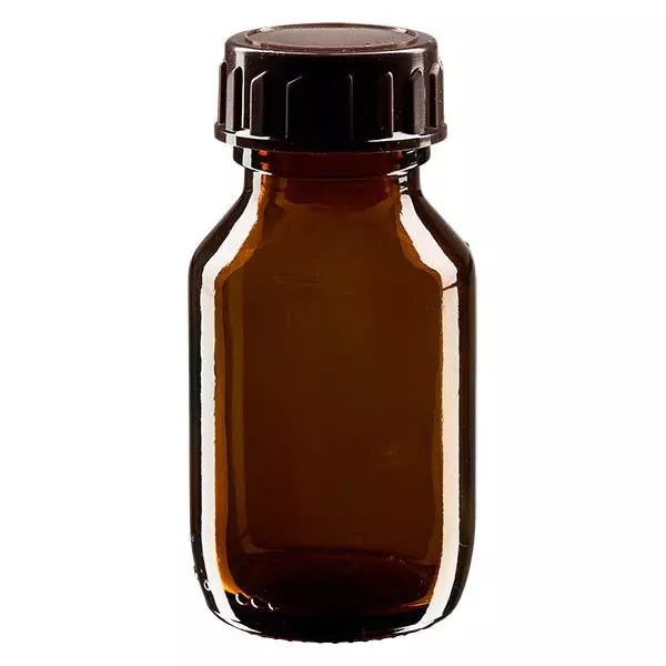 Frasco de remédio de 50ml castanho, com tampa castanha ApoGlas Frasco de remédio de 50ml castanho, com tampa castanha ApoGlas