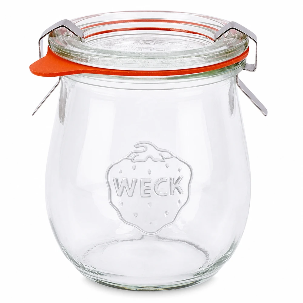 Frasco tulipa WECK 220ml RR60 com tampa de vidro, anel de borracha e pinças conjunto completo