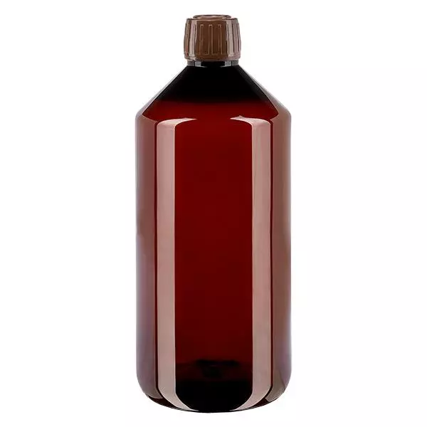 Frasco PET 1000ml com tampa inviolável castanha Frasco PET 1000ml com tampa inviolável castanha