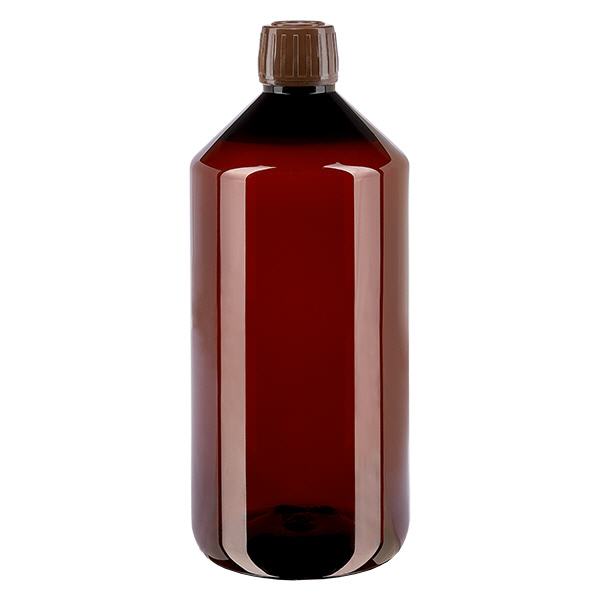 Frasco PET 1000ml com tampa inviolável castanha Frasco PET 1000ml com tampa inviolável castanha