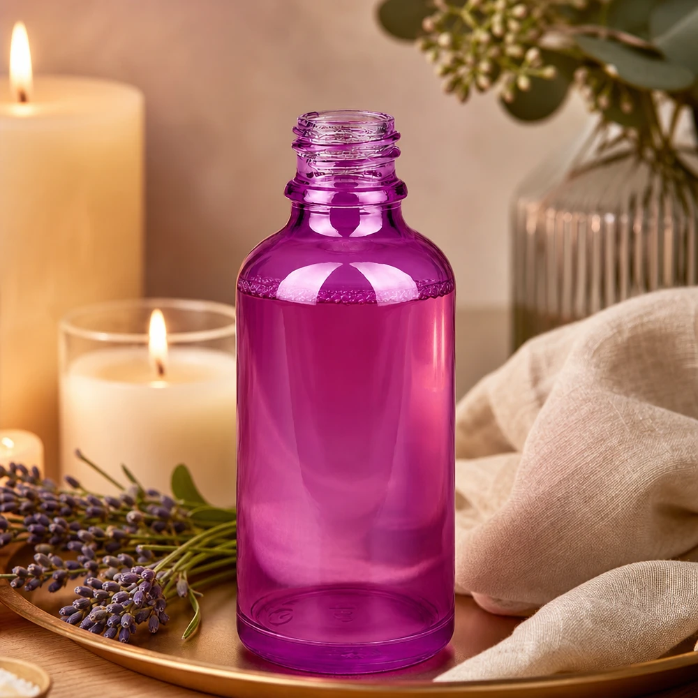 Frasco de farmácia de 50 ml PurpleLine UT18/50 UNiTWIST Frasco farmacêutico compacto de 50 ml PurpleLine UT18/50 UNiTWIST em cor violeta brilhante para um enchimento preciso
