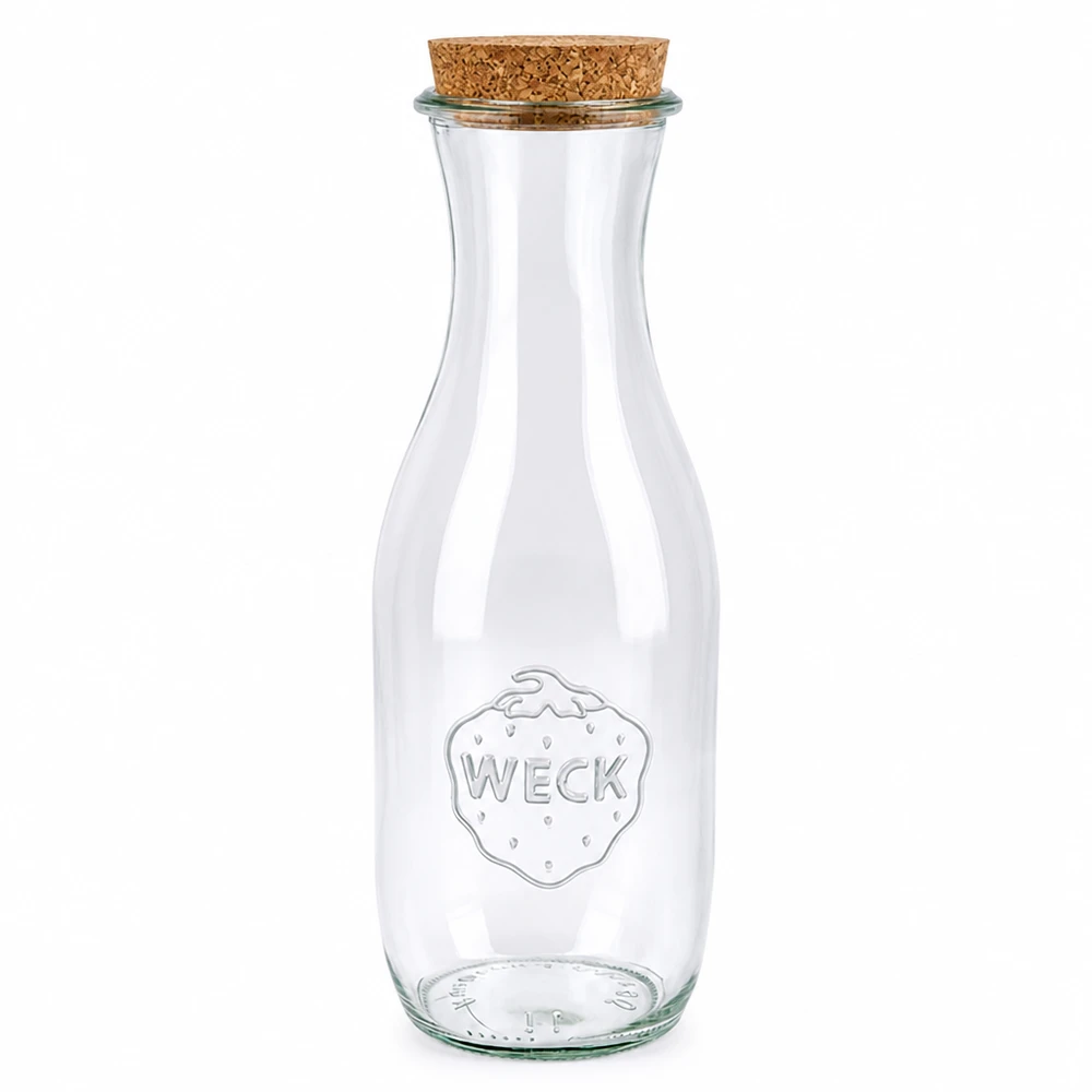 Garrafa de sumo de 1062ml WECK RR60 com cortiça natural Garrafa de sumo WECK 1062ml RR60 em vidro com rolha de cortiça natural para bebidas e armazenamento